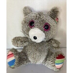 Vintage Multicolor Raccoon Plush Toy w/ Big Eyes Stuffed Animal Soft Cute VTG